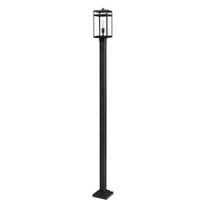 Nuri 1-Light Black 111.5 in. Aluminum Hardwired Outdoor Weather Resistant Post Light Set with No Bulb Included