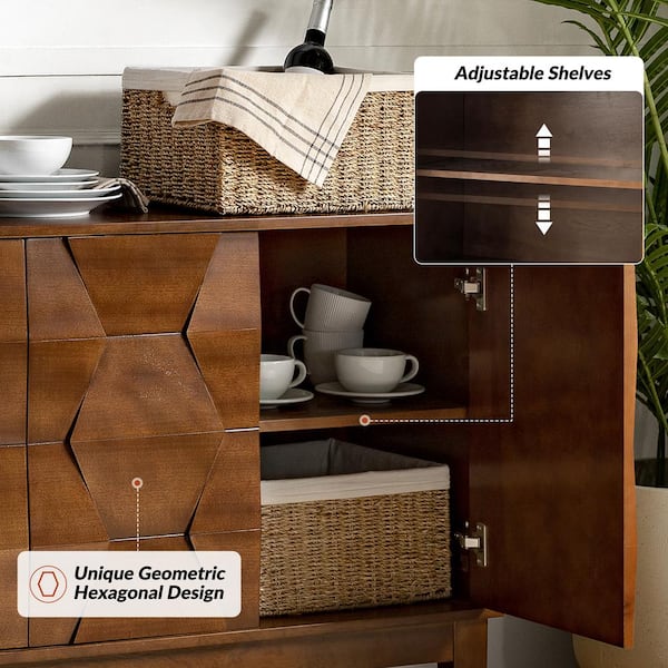 JAYDEN CREATION Kamis Walnut 60 in. W Sideboard with Solid
