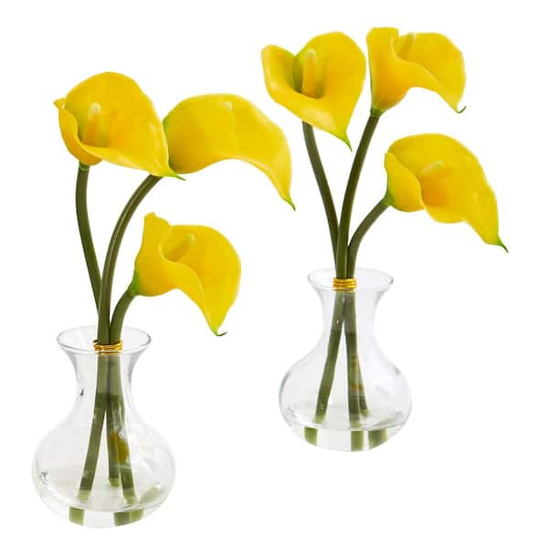 Nearly Natural Calla Lily Artificial Arrangement in Vase (Set of 2)