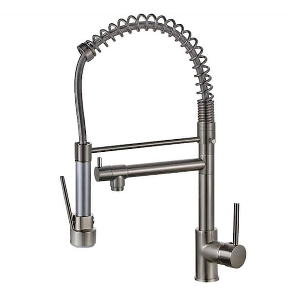 Aosspy Double-Handle Pull-Down Sprayer Kitchen Faucet in Brushed Nickel