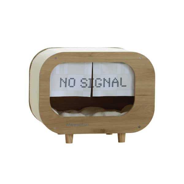 Tatayosi Wooden TV-Shaped Cat Bed with Cushion for cats and puppies up to 18lbs, White
