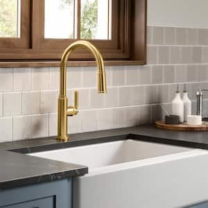 Revolv Single Handle Pull Down Sprayer Kitchen Faucet in Vibrant Brushed Moderne Brass