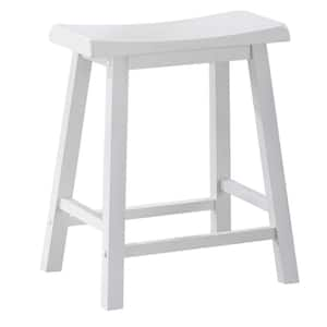 24 in. White Wooden Backless Counter Height Stool with Saddle Seat (Set of 2)