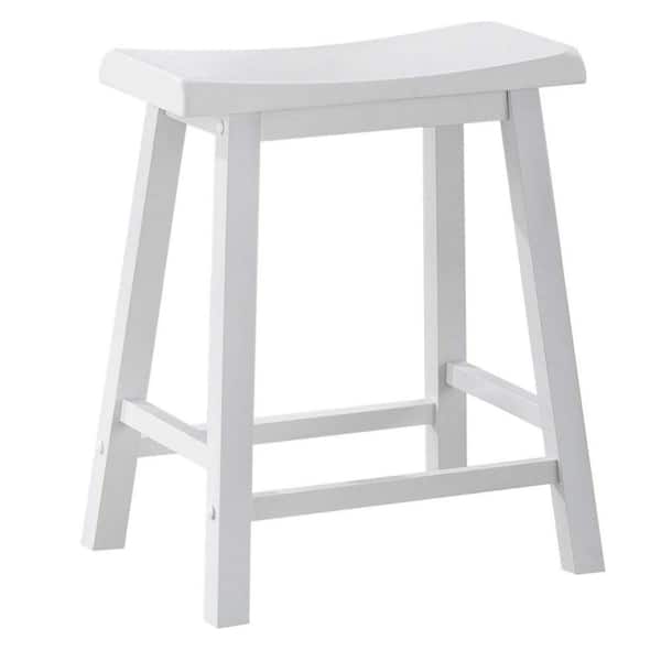 Benjara 24 in. White Wooden Backless Counter Height Stool with Saddle Seat (Set of 2)