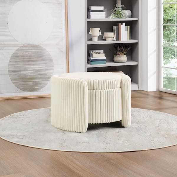 Sable Storage Ottoman with Mango wood Flip Top and White Fabric
