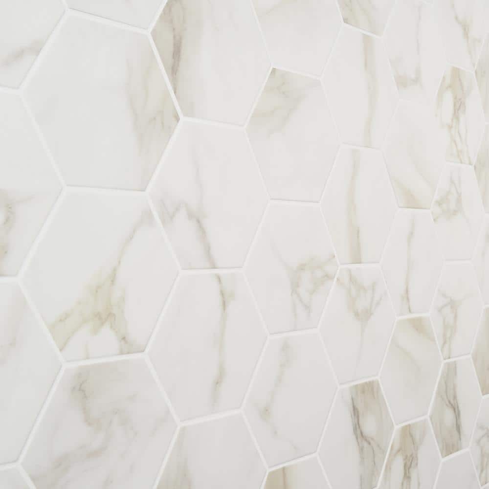 Santorini 6" Hexagon Matte White Marble Porcelain Tile