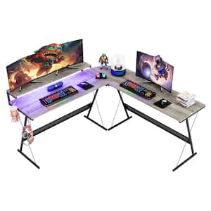 Bestier 65 in. L Shaped Gaming Desk with Monitor Stand Grey 