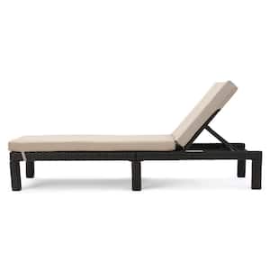 Fernanda Dark Brown 2-Piece Faux Rattan Outdoor Patio Chaise Lounge with Beige Cushions