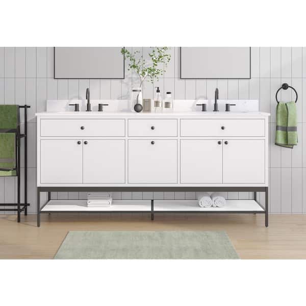 Avanity Paisley 72 in. Double Sink White Bath Vanity with Cala White Engineered Stone Top