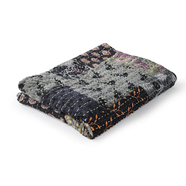 Unbranded Faith Grey/ Multicolored Patchwork Hand-Stitched Organic Cotton Throw Blanket