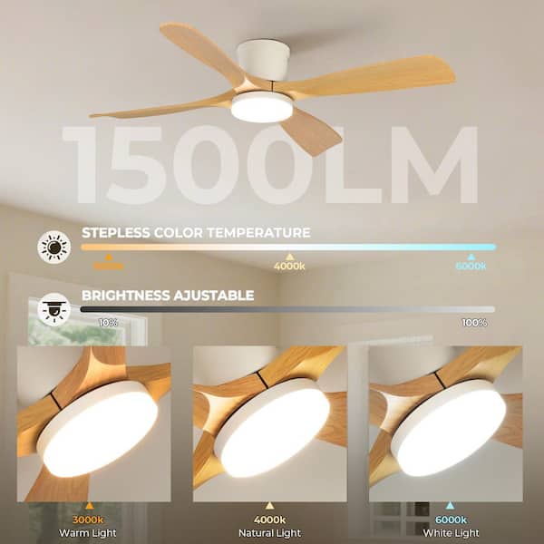 TOZING 54 in. Modern Indoor White and Wood Low Profile Flush Mount