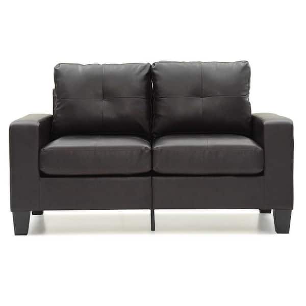 Newbury 58 in. W Flared Arm Faux Leather Straight Sofa in Dark Brown