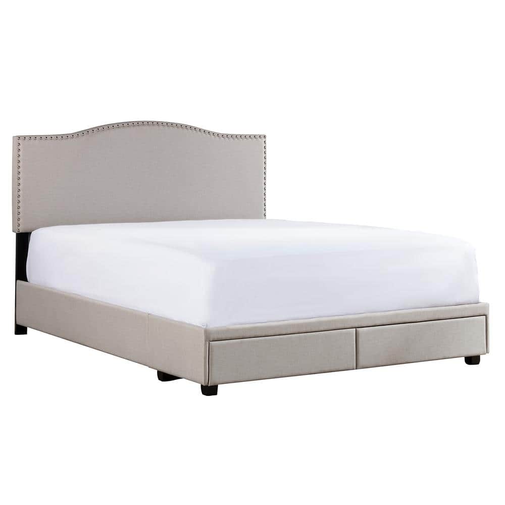 Sophisticated Fog Gray King Upholstered Bed with Storage and Nailhead Trim