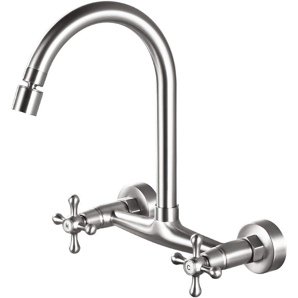 Double Handle Wall Mount Standard Kitchen Faucet With Swivel Spout 8 in. Ce