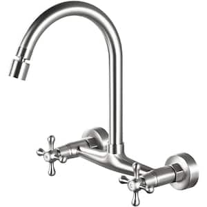 Double Handle Wall Mount Standard Kitchen Faucet With Swivel Spout 8 in. Center in Brushed Nickel