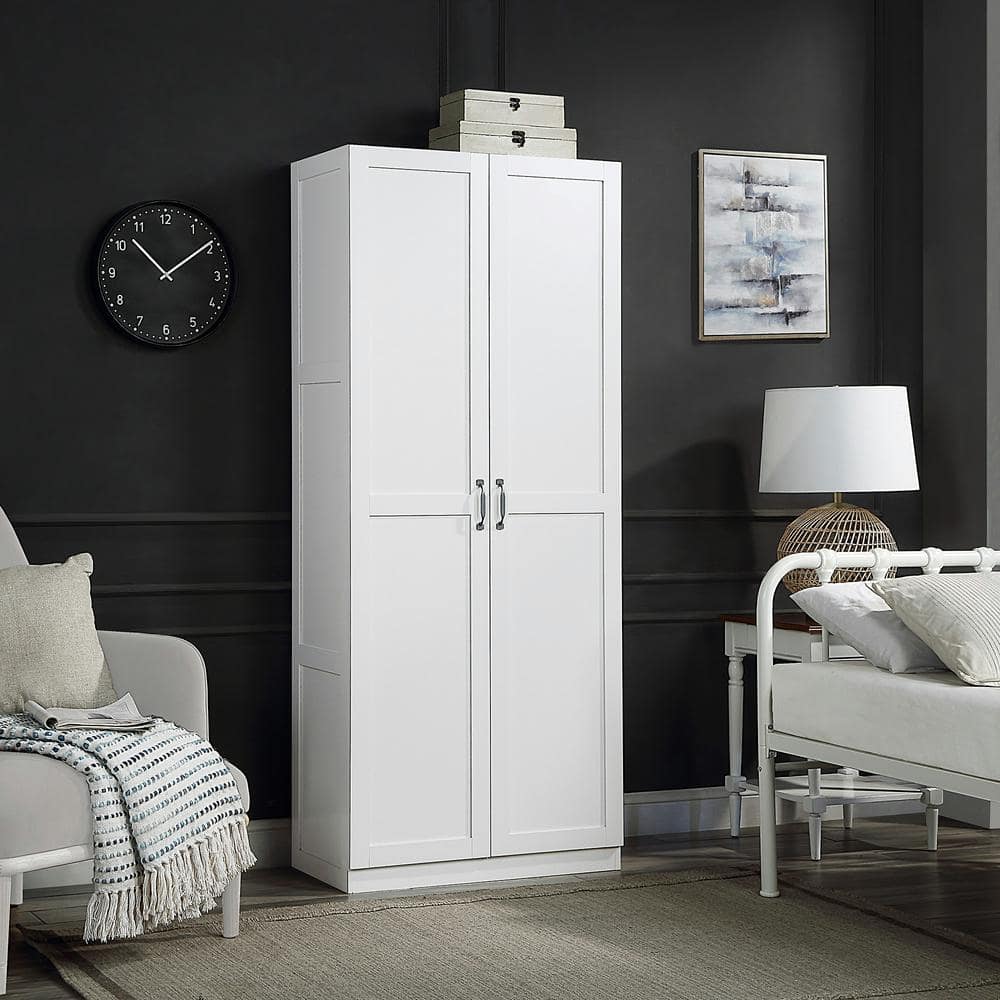 White Matte Freestanding Wardrobe with 7 Shelves