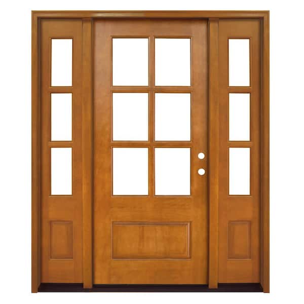 Steves & Sons 60 in. x 80 in. Craftsman Savannah 6 Lite LHIS Autumn Wheat Mahogany Wood Prehung Front Door with Double 10 in. Sidelite