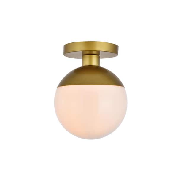 Unbranded Timless Home 8 in. 1-Light Midcentury Modern Brass and Frosted White Flush Mount with No Bulbs Included