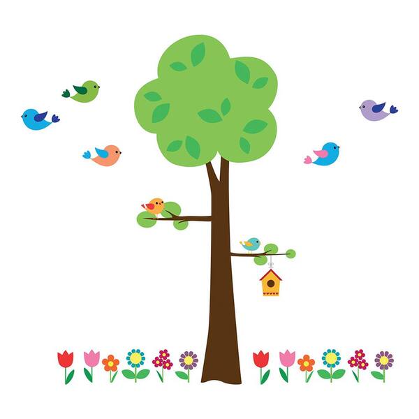 Brewster 26.4 in. x 37 in. Tree with Flowers Wall Decal