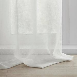 White Sheer Tab Top Faux Linen Kitchen Window Panel