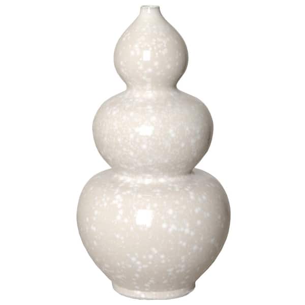 Emissary 19 in. Crystal Oyster Ceramic Triple Gourd Vase