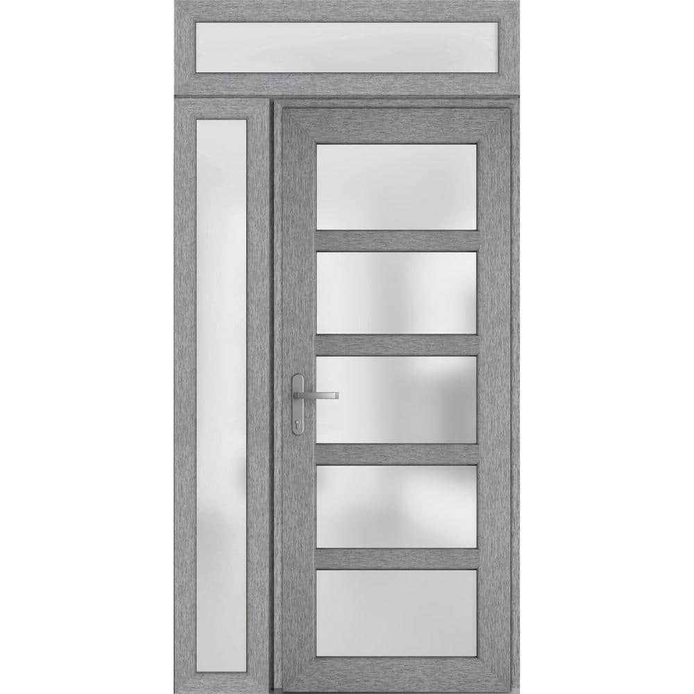 48 in. x 94 in. Right-Hand/Inswing Side and Transom Frosted Glass Grey Steel Prehung Front Door with Hardware price history on PriceWatchPro