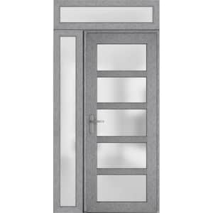 48 in. x 94 in. Right-Hand/Inswing Side and Transom Frosted Glass Grey Steel Prehung Front Door with Hardware