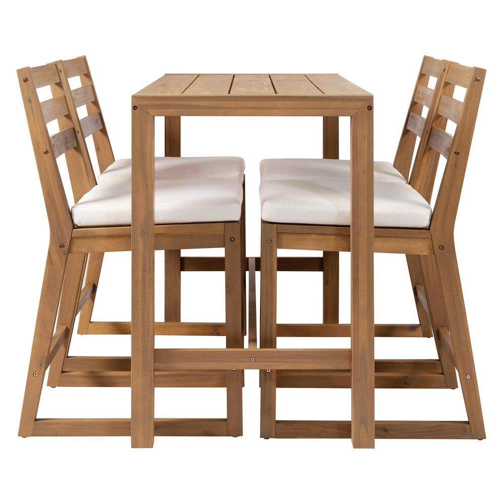 Teak 5-Piece Acacia Wood Outdoor Dining Set with Beige Cushion for Backyard, Poolside, Balcony price history on PriceWatchPro