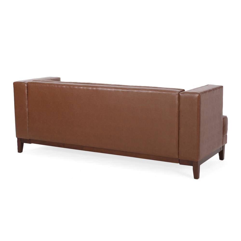 Cognac Brown Faux Leather Tufted Lawson Sofa with Wood Frame