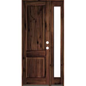 44 in. x 96 in. Knotty Alder Square Top Left-Hand/Inswing Clear Glass Red Mahogany Stain Wood Prehung Front Door w/RFSL