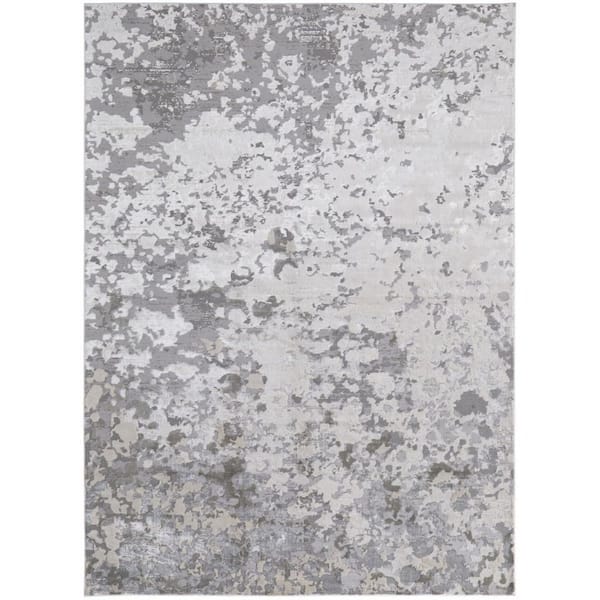 HomeRoots 2 ft. x 8 ft. Silver, Gray Abstract Area Rug