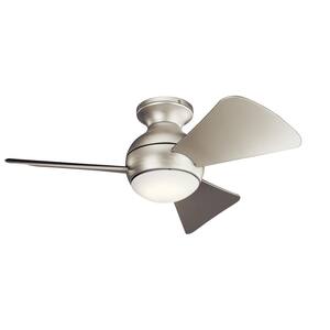 Sola 34 in. Integrated LED Indoor Brushed Nickel Flush Mount Ceiling Fan with Light Kit and Wall Control