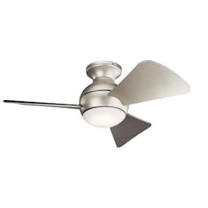 Sola 34 in. Indoor/Outdoor Brushed Nickel Low Profile Ceiling Fan with Integrated LED with Wall Control Included