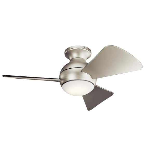 KICHLER Sola 34 in. Indoor/Outdoor Brushed Nickel Low Profile Ceiling Fan with Integrated LED with Wall Control Included