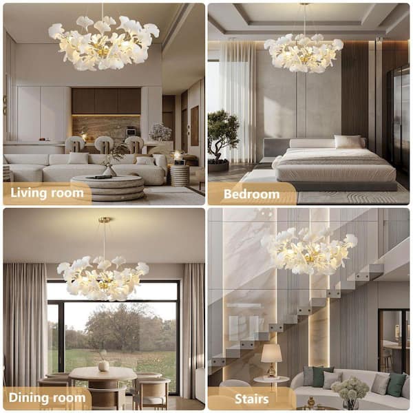 Gleam Flare 8-Light Gold Chandelier, Luxury Ginkgo Branch