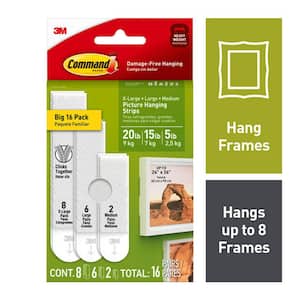 20 lbs. to 15 lbs. to 5 lbs. White Picture Hanging Strip (32-Pack) (16 X-Large Pairs, 12 Large Pairs, 4 Medium Pairs)
