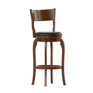 30 in. Antique Oak/Black Full Wood Bar Stool with Leather/Faux Leather Seat