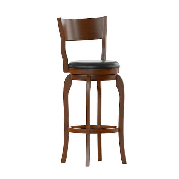 Carnegy Avenue 30 in. Antique Oak/Black Full Wood Bar Stool with Leather/Faux Leather Seat