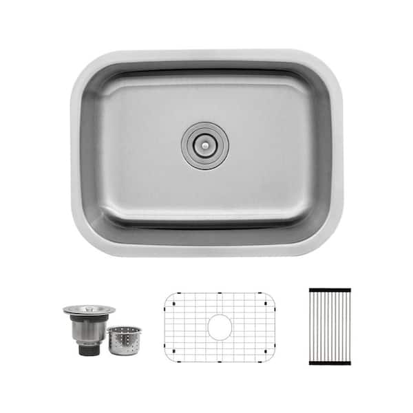 Strictly Kitchen and Bath 23 in. Undermount Single Bowl 18-Gauge Stainless Steel Kitchen Sink with Grid and Dry Rack
