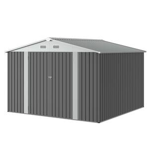 10 ft. W x 10 ft. D Gray Metal Storage Shed with Double Door and 4 Air Vents (90 sq.ft.)