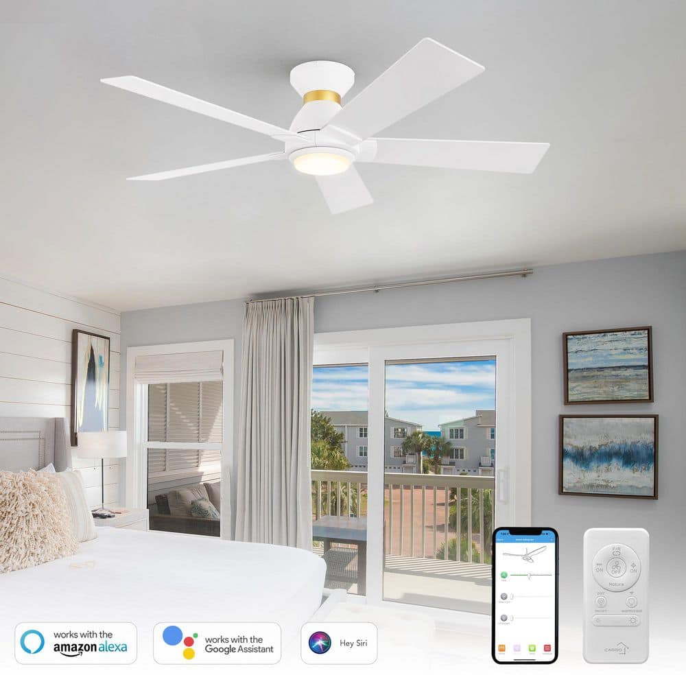 Aspen 52 in. Dimmable LED Indoor/Outdoor White Smart Ceiling Fan with Light and Remote, Works with Alexa/Google Home
