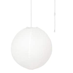 Orb 60-Watt 1-Light White Hanging Lantern Pendant-Light with Round Fabric Shade and White Plug-in