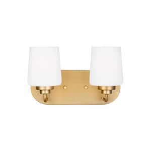 Windom 12 in. 2-Light Satin Brass Contemporary Traditional Wall Bathroom Vanity Light with Alabaster Glass Shades