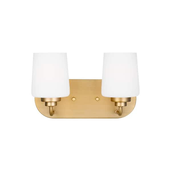 Generation Lighting Windom 12 in. 2-Light Satin Brass Contemporary Traditional Wall Bathroom Vanity Light with Alabaster Glass Shades