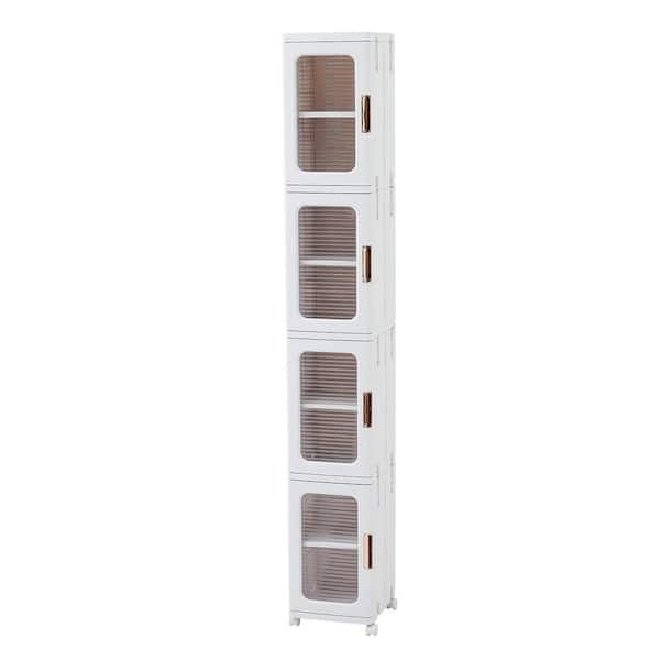 Peatuk 4-Tier Narrow Storage Cabinet with Wheels, White Adjustable Shelves, Anti-Tip, Slim Design, 11.4 x 9.6 in.