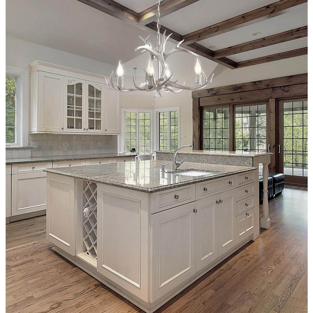 Eldora Rustic 26" Chrome Resin Antler 4-Light LED Chandelier