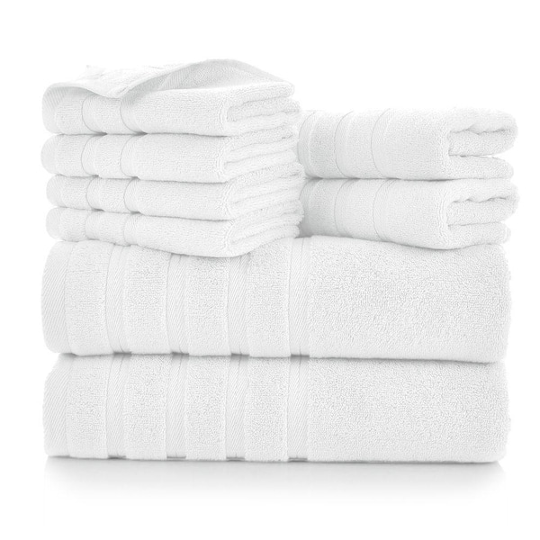 Hotel Collection 8 Piece White Cotton Bath Towel Set-Soft & Absorbent Bathroom Towels