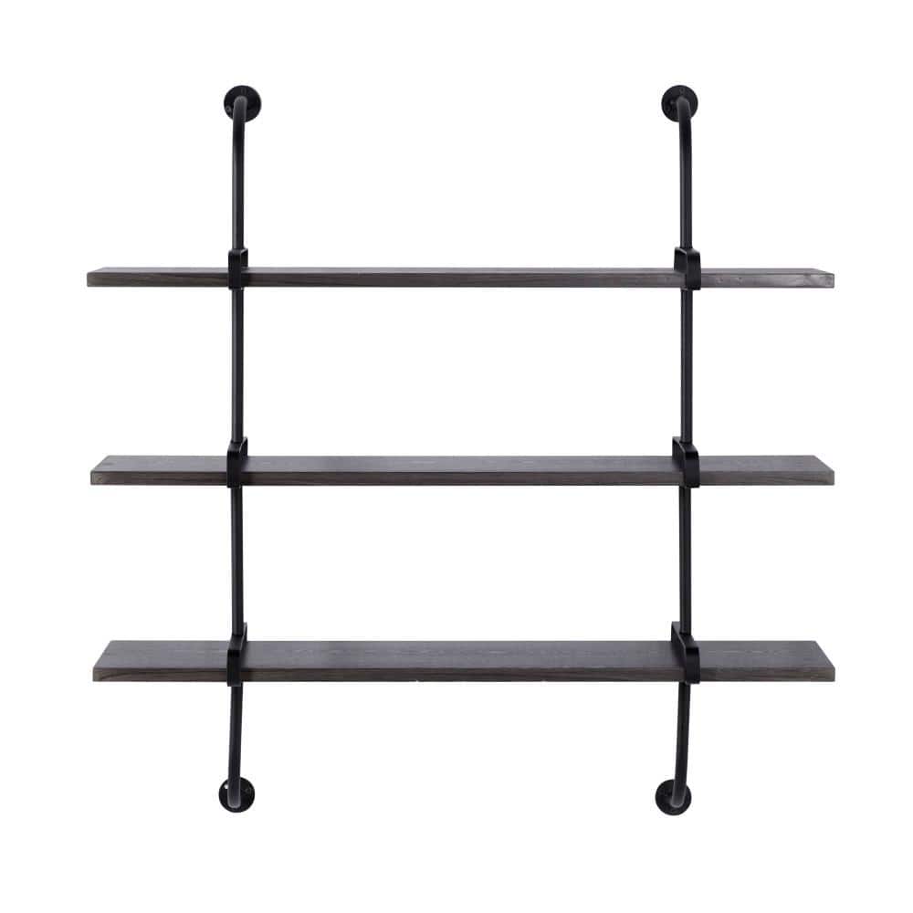 Sleek Gray 38" Industrial Wood Floating Wall Shelf