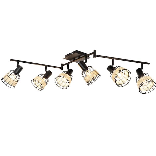 Depuley 4 ft. 6-Head Balck LED Hard Wired Track Lighting Kit with Step Head