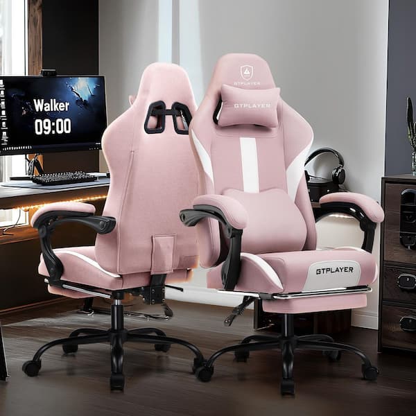 Gaming Chair Fabric Computer Chair with Foot Rest and Pocket Spring Cushion Ergonomic Computer Desk Chair, Pink